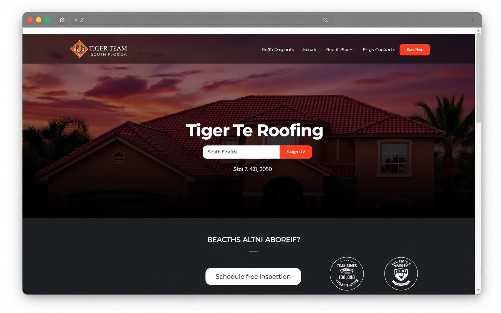 Tiger Team Roofing website screenshot